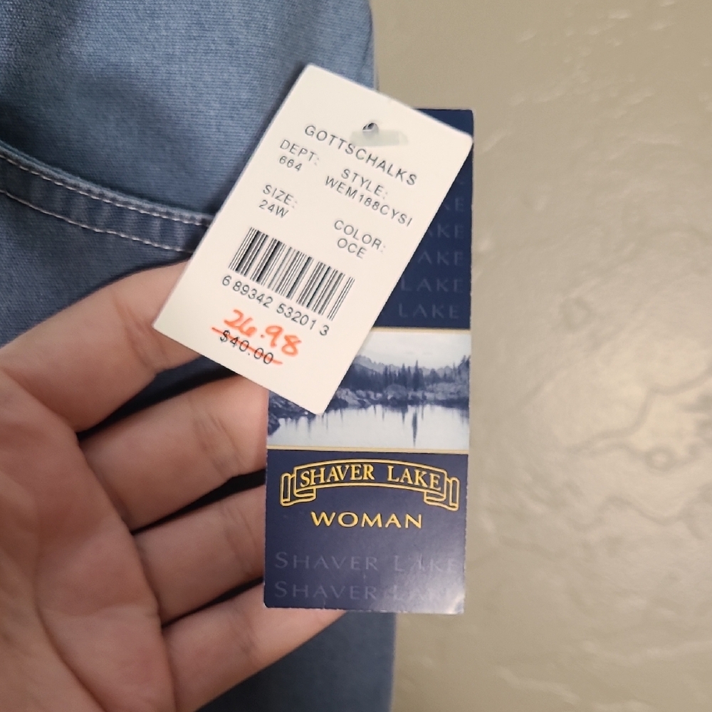 Shaver Lake Women's Light Blue Cropped Jeans Elastic Waist 100% Cotton 24W - Picture 2 of 10